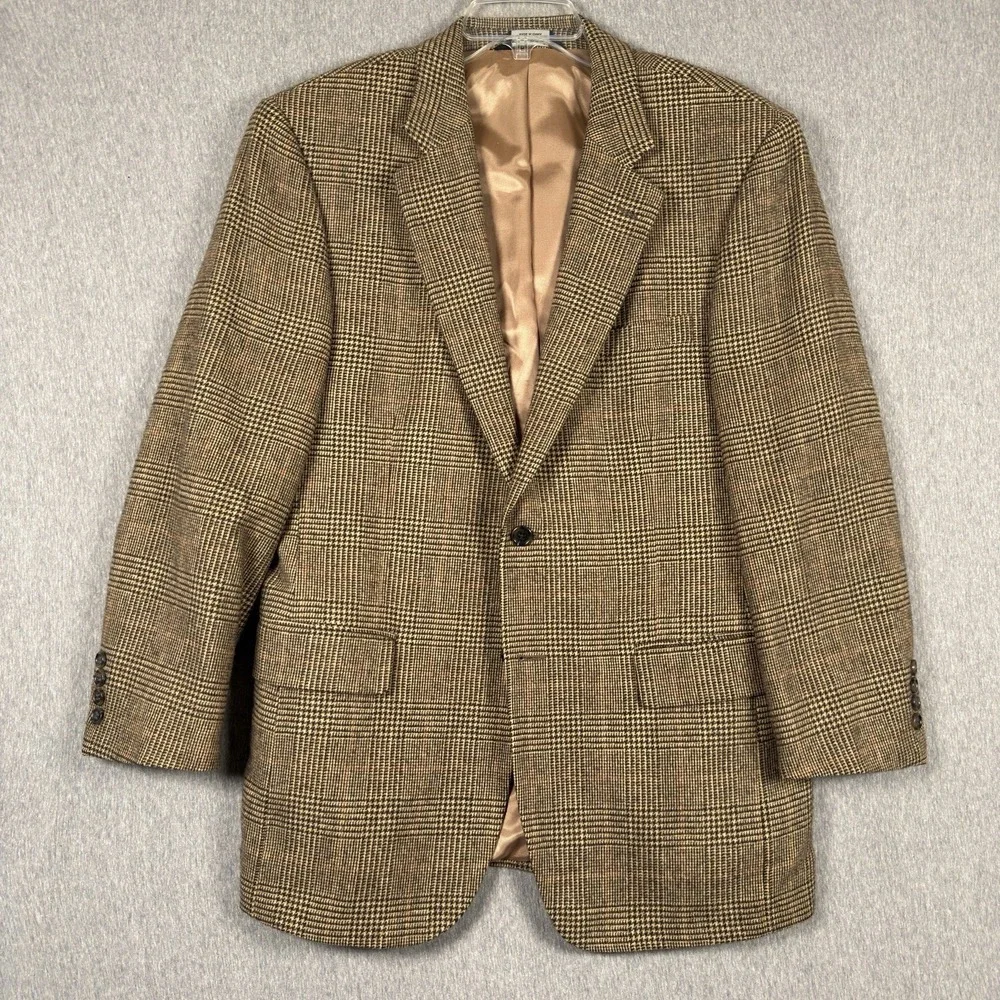Jos. A. Bank Blazer Mens 41R 100% Camel Hair Sport Coat Suit Jacket Check Plaid